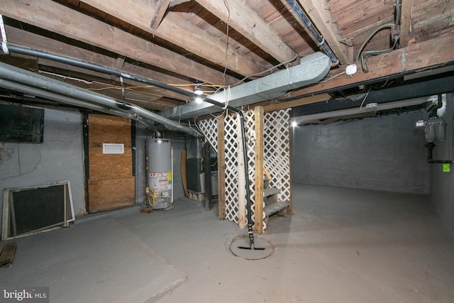 basement featuring water heater