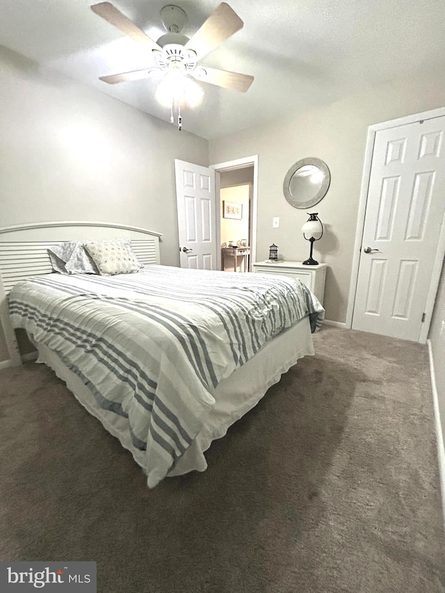 bedroom featuring carpet floors and ceiling fan