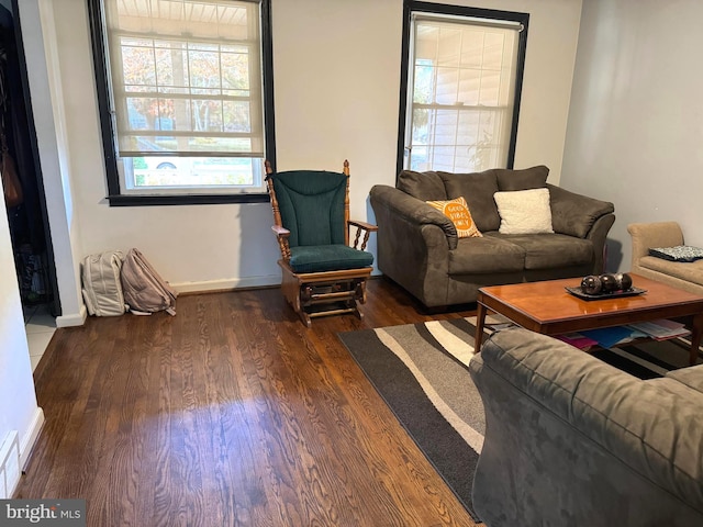 living room featuring dark hardwood / wood-style floors