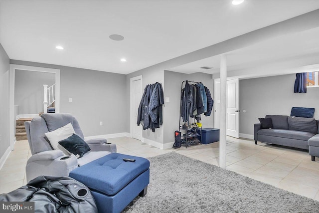 living area featuring light tile patterned floors