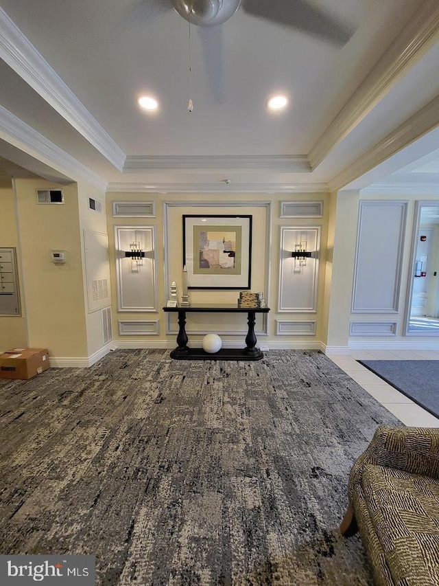 hallway featuring ornamental molding