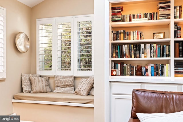 sitting room with vaulted ceiling