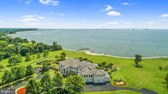 aerial view featuring a water view