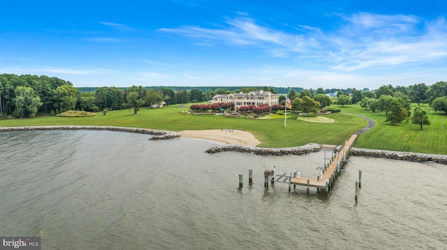 property view of water featuring a boat dock