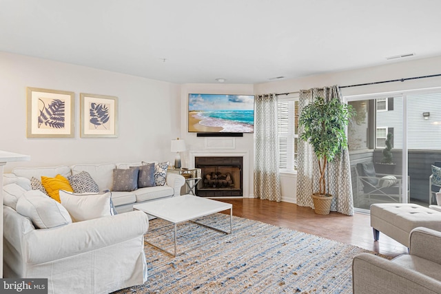 living room with hardwood / wood-style floors