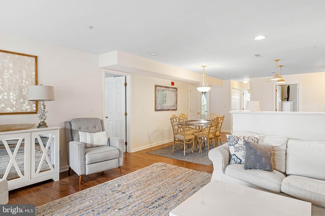 living room with dark hardwood / wood-style floors