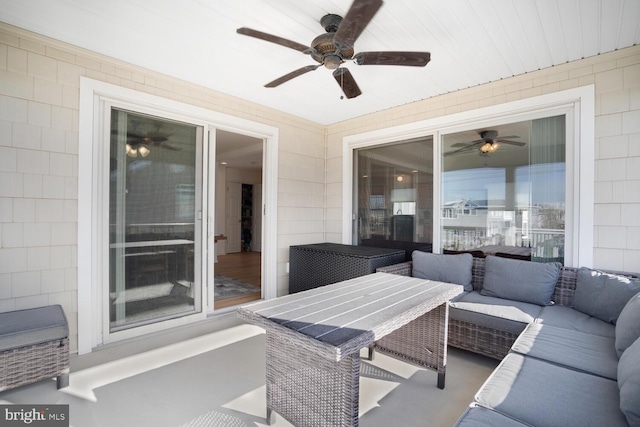 view of patio / terrace featuring ceiling fan and an outdoor hangout area