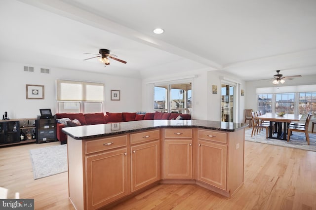 kitchen featuring a wealth of natural light and light hardwood / wood-style floors