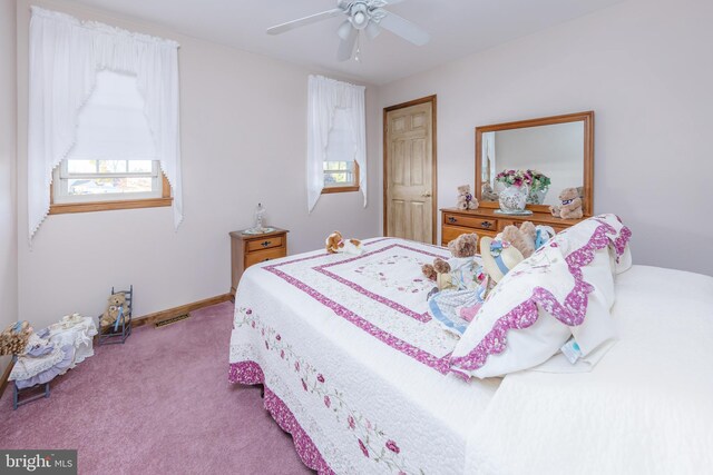 bedroom with carpet floors and ceiling fan