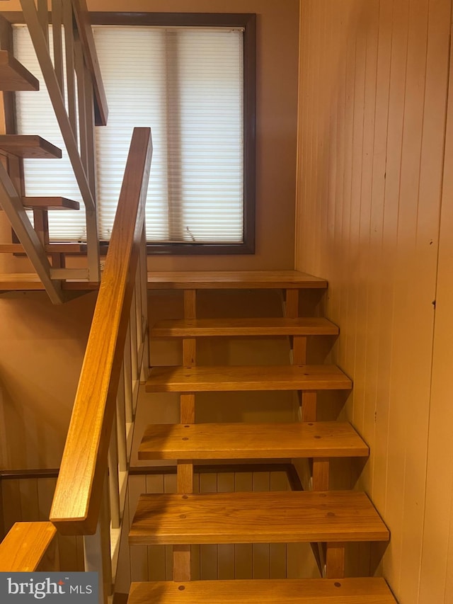 stairs with wooden walls