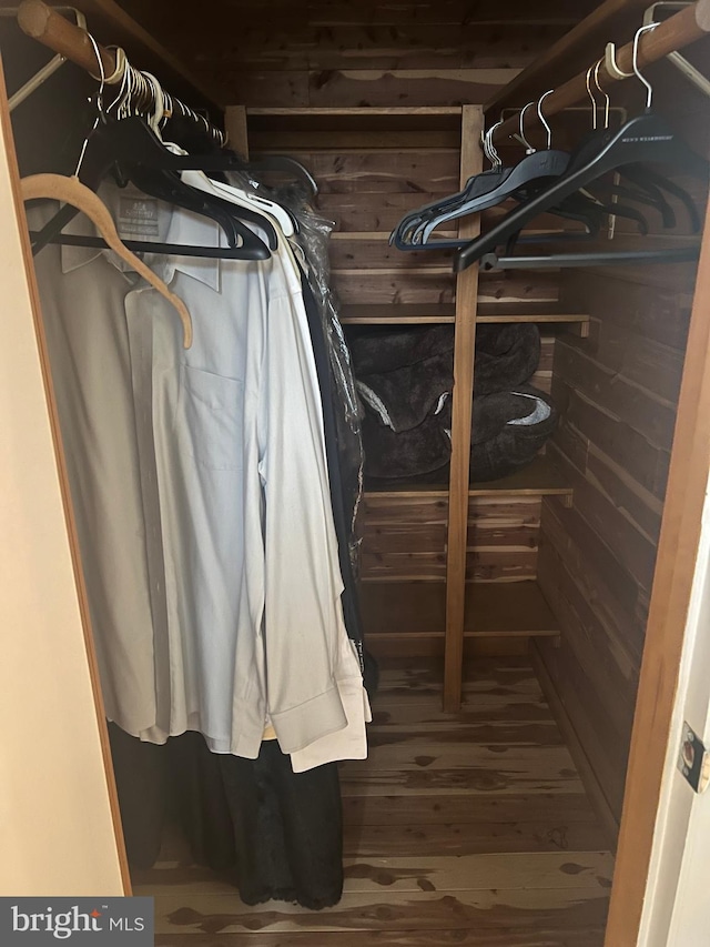 walk in closet with wood-type flooring