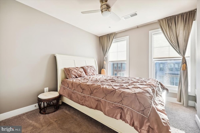 bedroom with carpet floors and ceiling fan