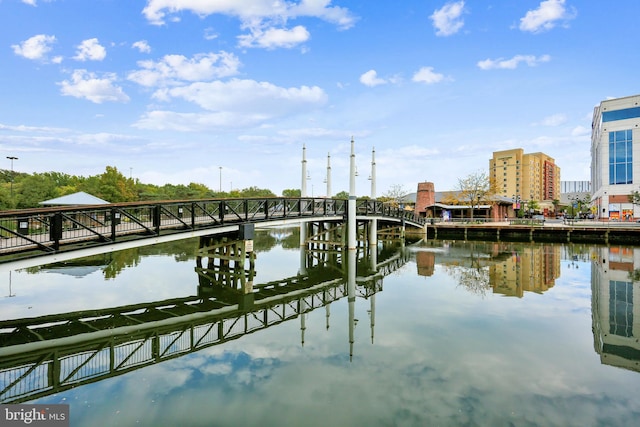 view of dock with a water view