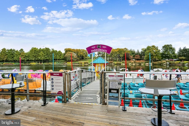 dock area featuring a water view