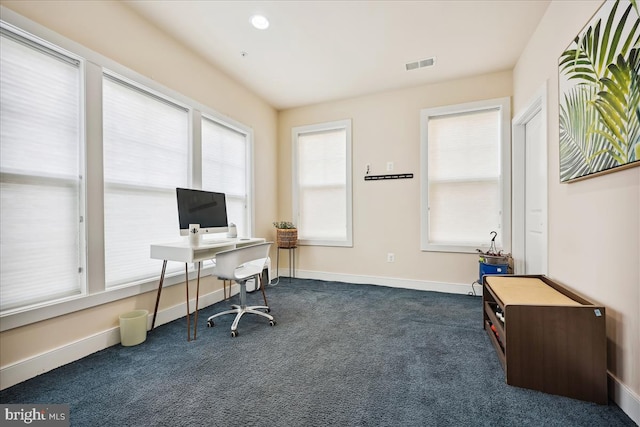 view of carpeted office space