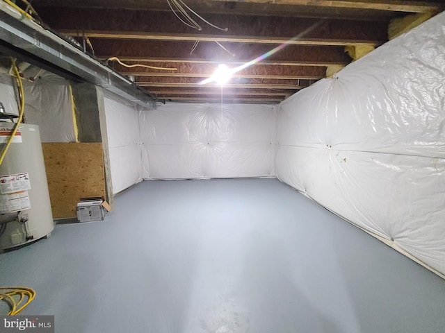 basement featuring water heater