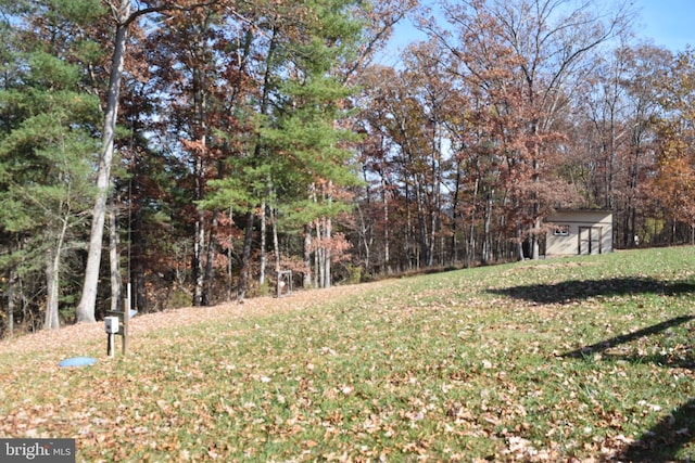 view of yard featuring an outdoor structure