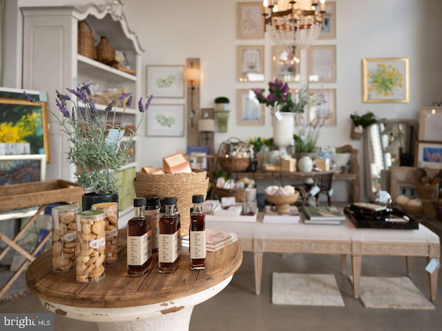 interior space featuring a chandelier