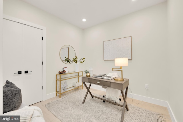 office area featuring light hardwood / wood-style flooring