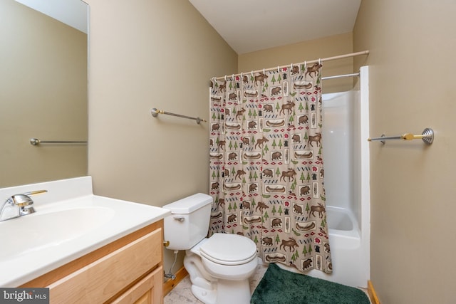 full bathroom with tile patterned floors, vanity, toilet, and shower / tub combo