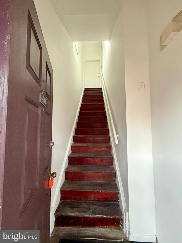 staircase featuring hardwood / wood-style floors