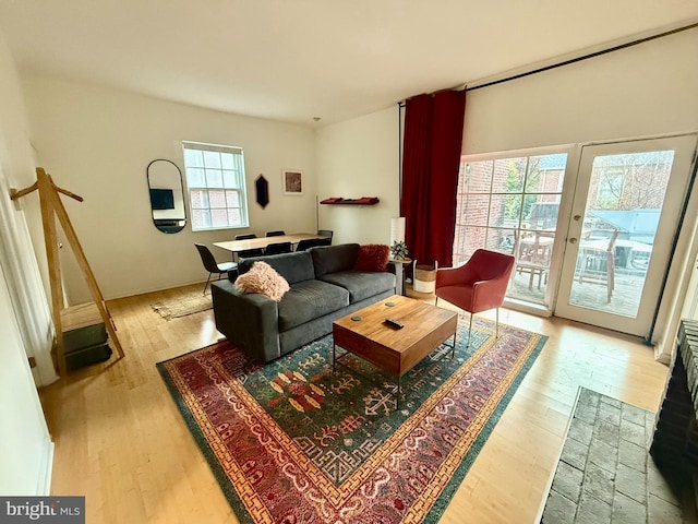 living room with light hardwood / wood-style flooring