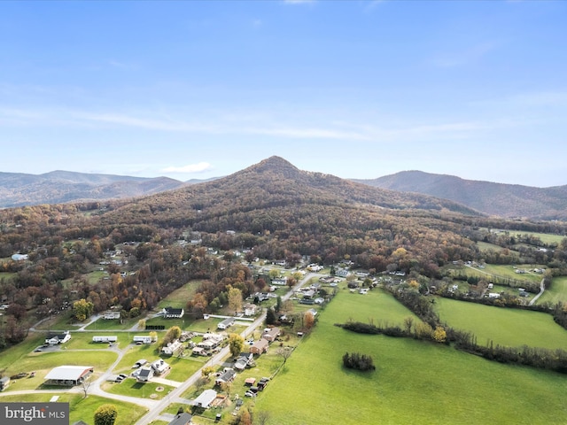 drone / aerial view featuring a mountain view