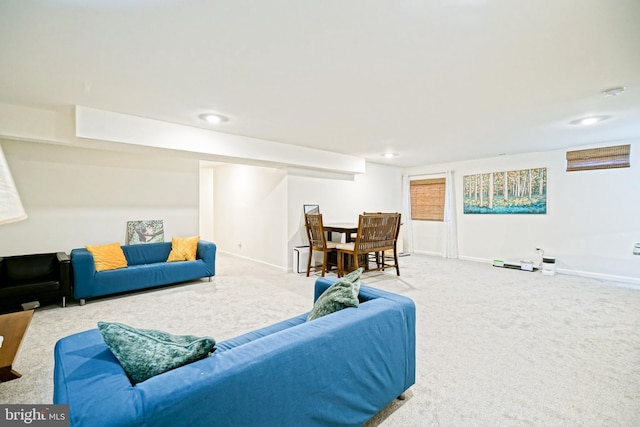 living room with light carpet