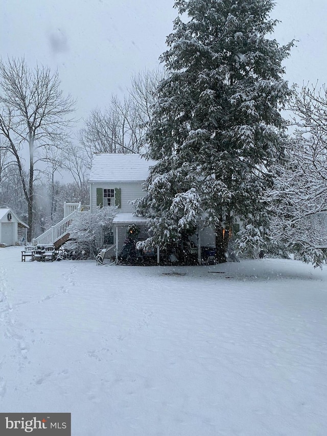 view of snow covered exterior