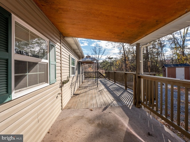 deck with a shed