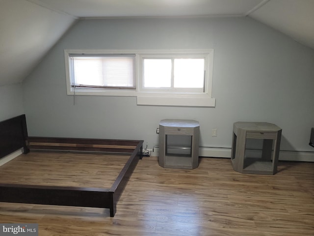 additional living space with hardwood / wood-style flooring and lofted ceiling