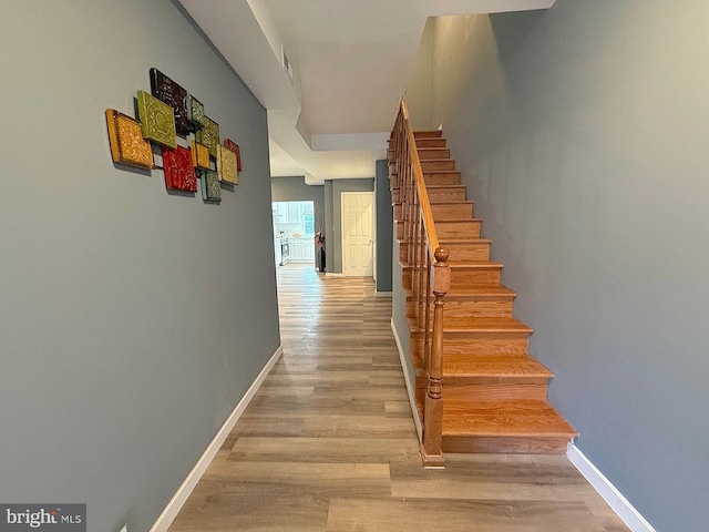 staircase featuring wood-type flooring