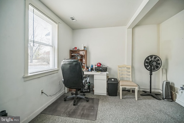 carpeted office featuring a wealth of natural light