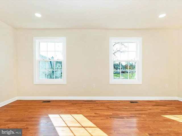 empty room with a wealth of natural light and light wood-type flooring