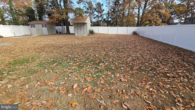 view of yard with a storage shed