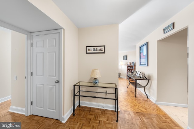 corridor with parquet flooring