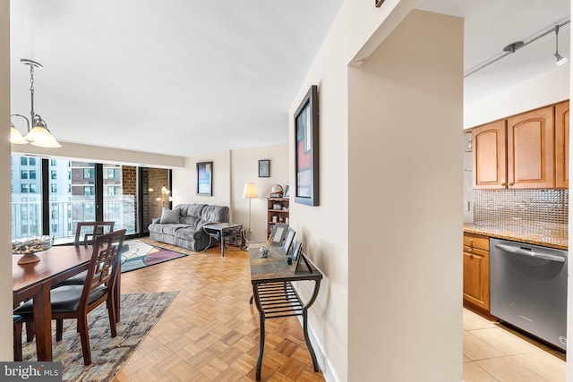 interior space featuring light parquet flooring