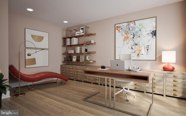 home office featuring hardwood / wood-style flooring