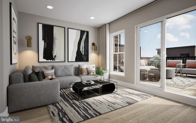 living room with light hardwood / wood-style floors