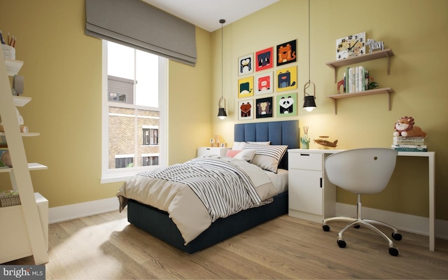 bedroom with light hardwood / wood-style floors