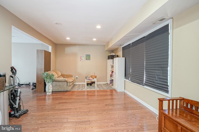 living area featuring light wood-type flooring