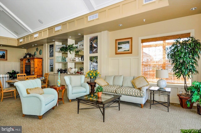 living room with vaulted ceiling