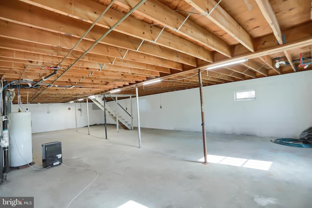 basement featuring water heater