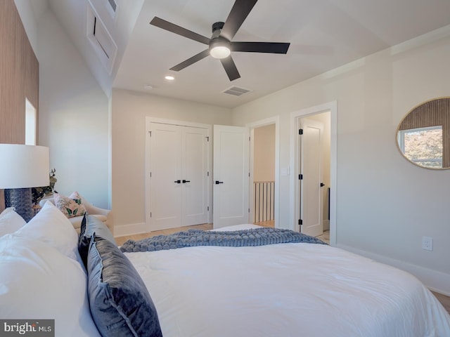 bedroom featuring ceiling fan