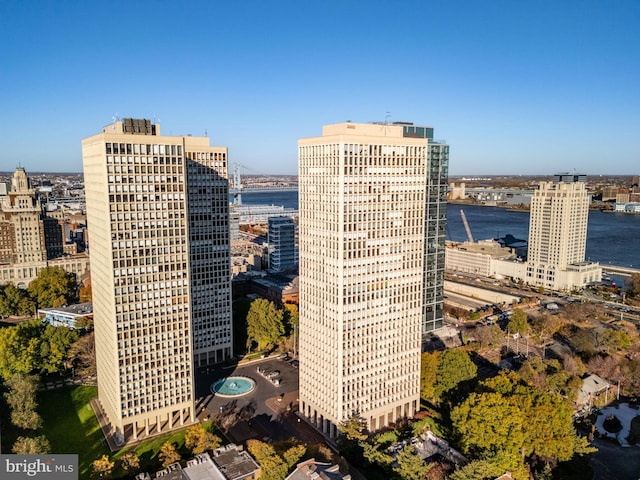 property's view of city featuring a water view