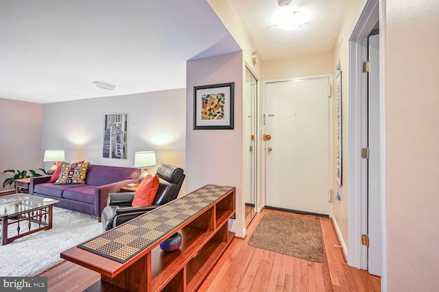 living room with light hardwood / wood-style flooring