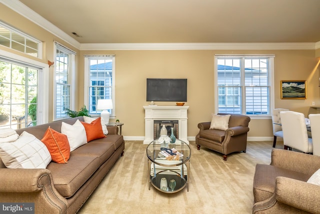 living room featuring ornamental molding