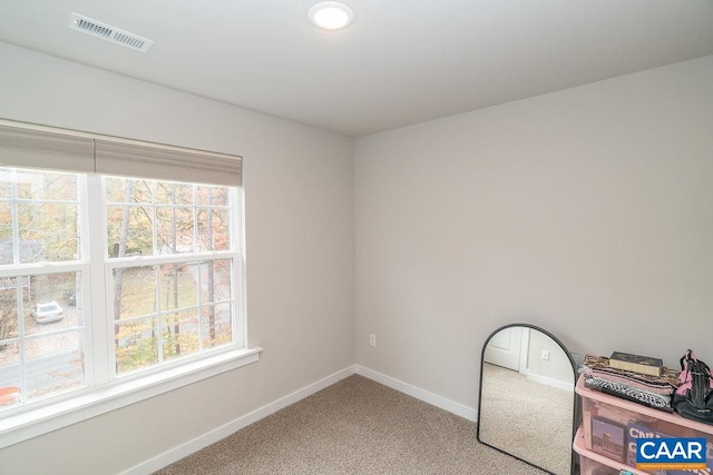 interior space featuring light carpet