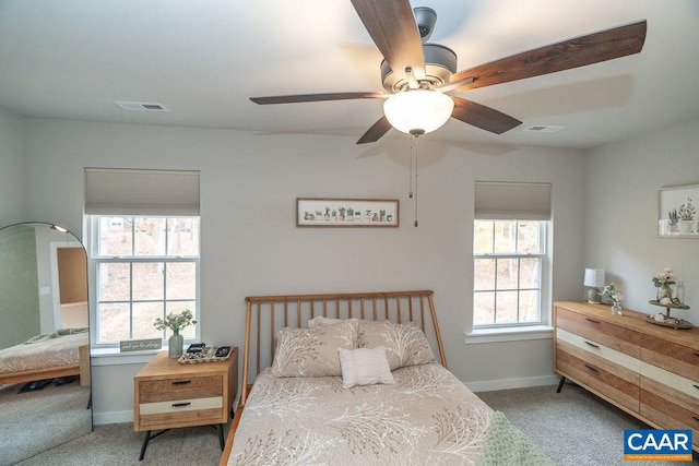 bedroom with carpet flooring and ceiling fan