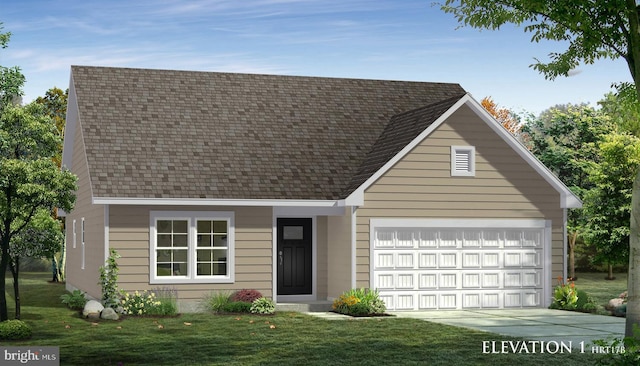 view of front facade featuring a garage and a front yard